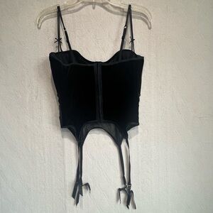 Vtg Black Velvet Mesh Corset Garter Straps Sz 36 Lace Mesh Shirley of Hollywood